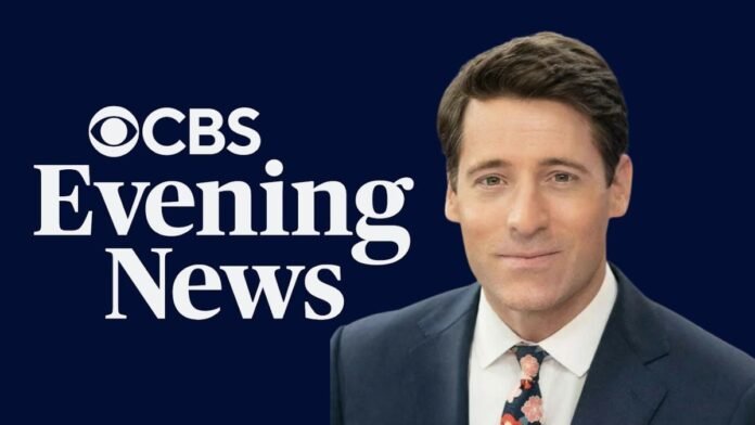 A photo of Tony Dokoupil and the CBS Evening News logo