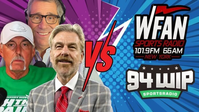 Howard Eskin, Joe Benigno, Angelo Cataldi, WIP, WFAN (Canva | Social Screenshots | Audacy Press)