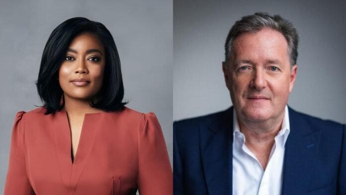 A photo of Rashida Jones and Piers Morgan